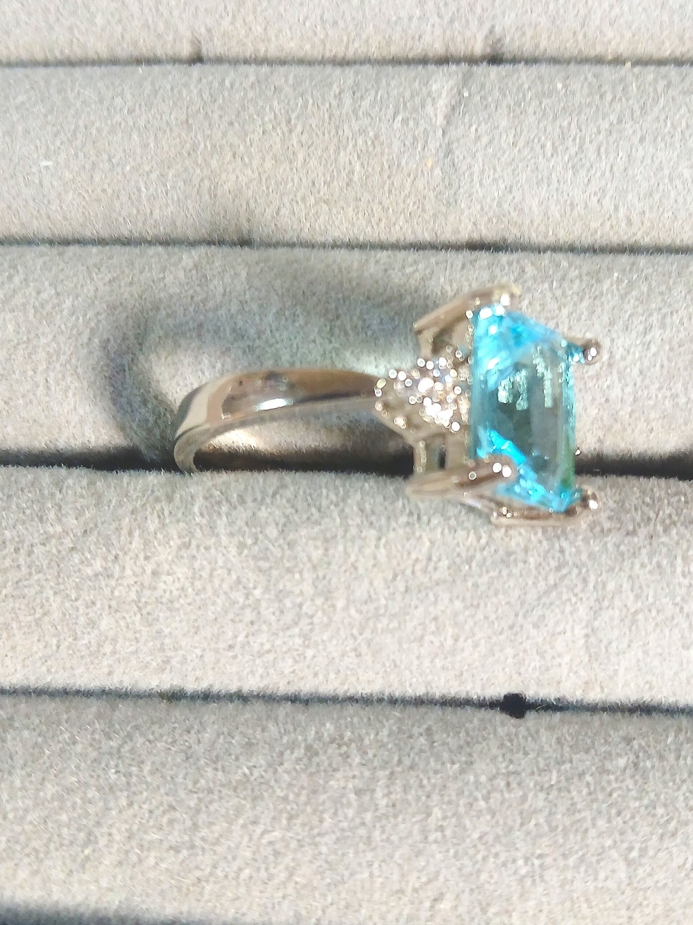 Sterling Silver Blue Topaz Square Halo With CZ Accent - Picture 2 of 4